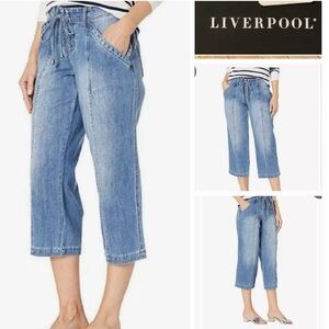 Liverpool Juliette Crop Capri Jeans, Faux Lace Up Front, Side Zip